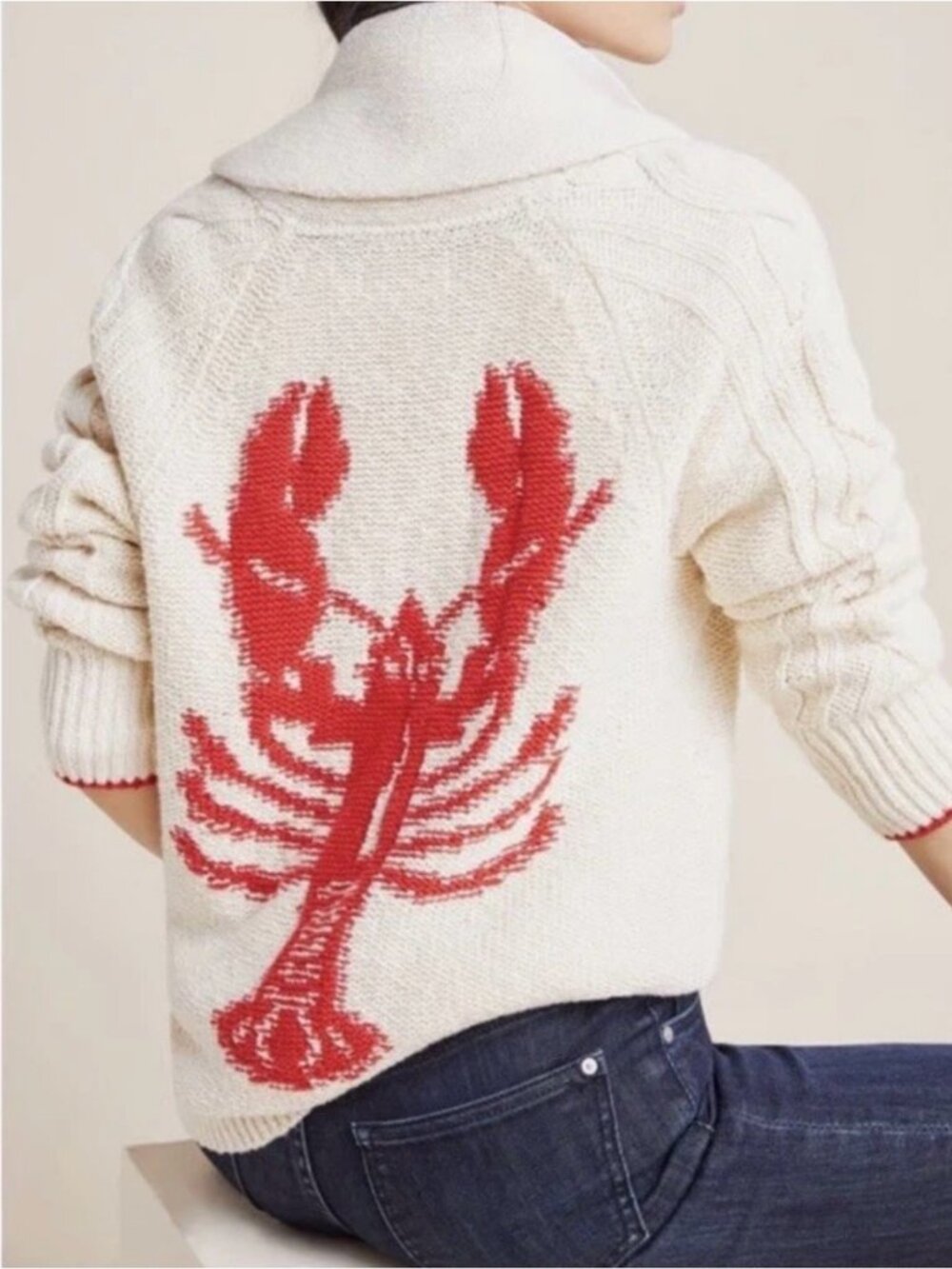 Maeve Anthropologie Foldover Lobster Cardigan XXS Cream Red